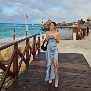 Reformation Strapless Blue Silk Dress